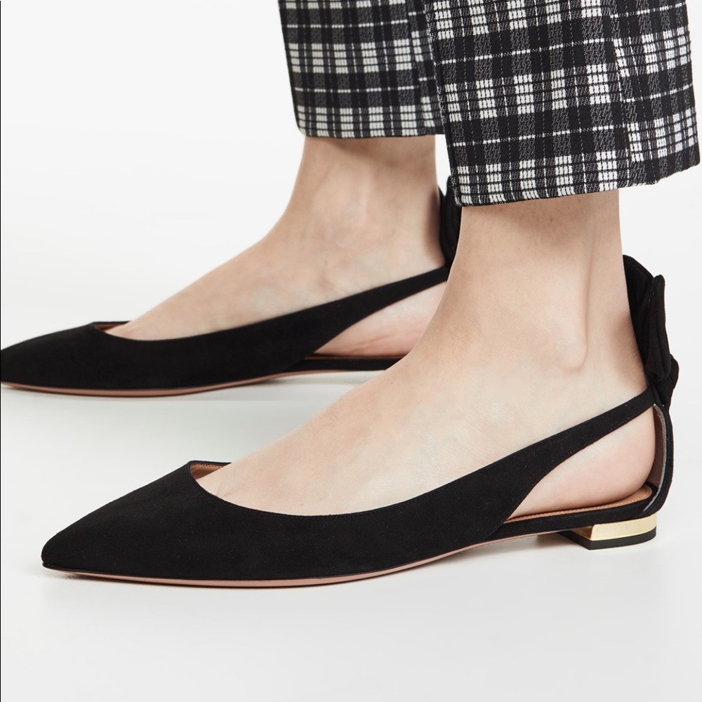 Aquazzura Deneuve bow tie ballet flats black size 39.5